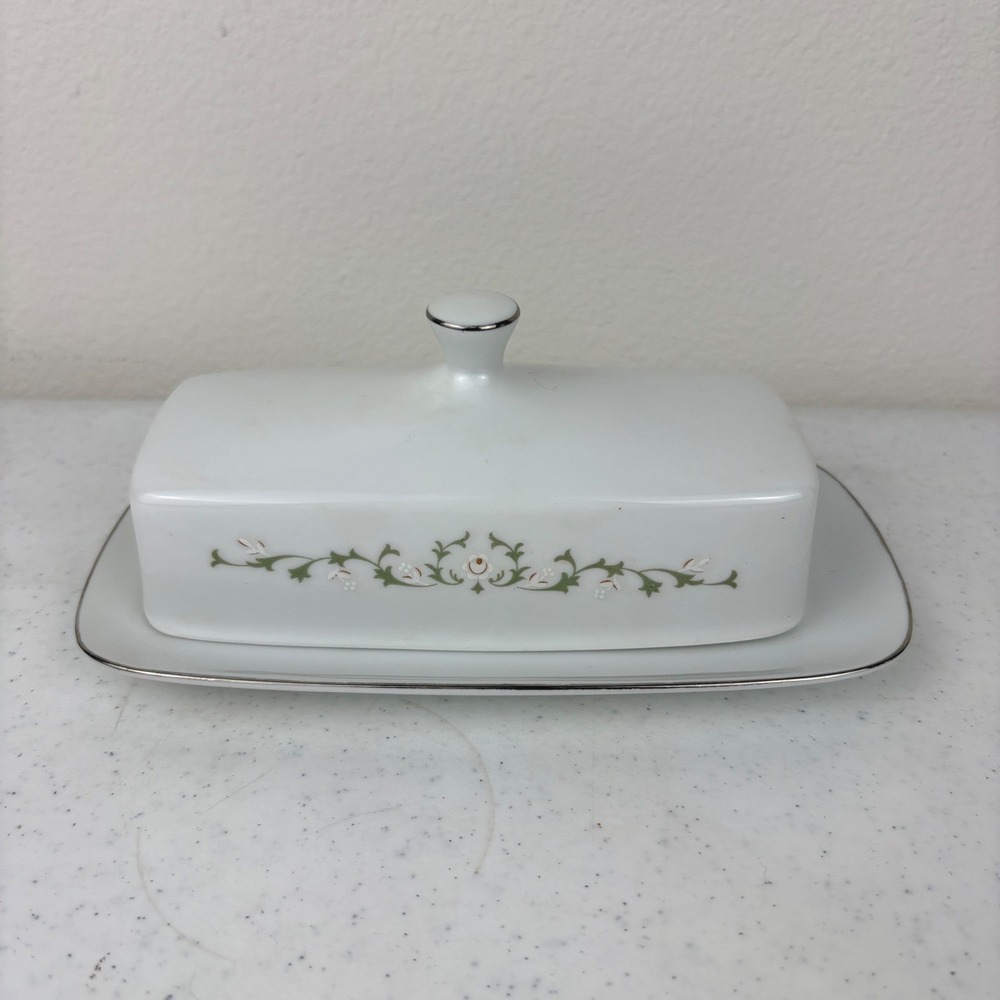 Sheffield Fine‎ China Elegance 502 Lidded Butter Dish Japan White Green Floral